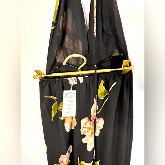 Boho Floral Halter Maxi Dress Small Black Pink Tie Back Lightweight Vacation - Picture 11 of 12